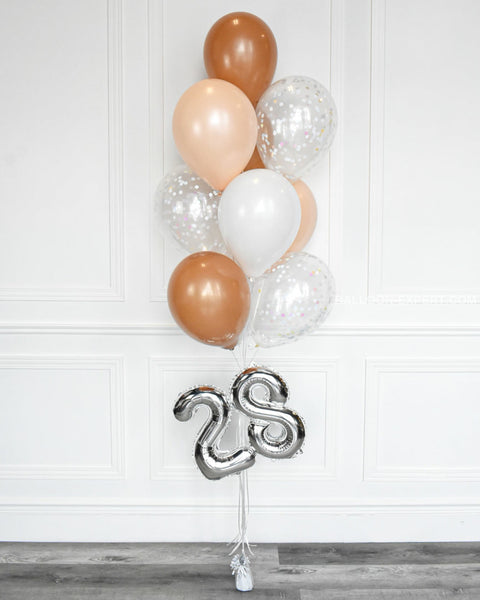 Brown, White, and Blush - Confetti Balloon Bouquet With 16" Number