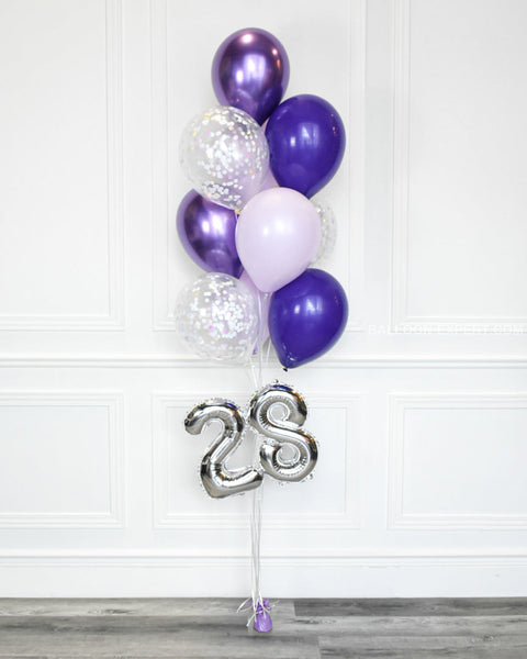 Purple And Lilac - Confetti Balloon Bouquet With 16 Number