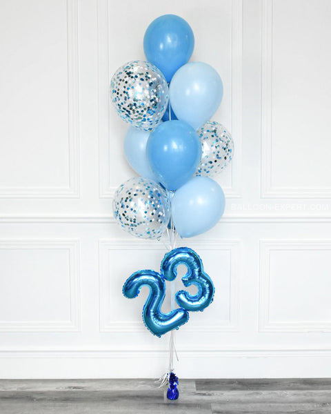 Shades Of Blue - Confetti Balloon Bouquet With 16 Number