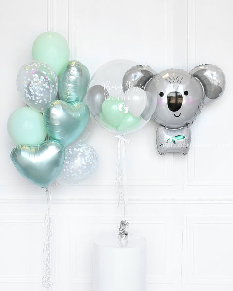 Mint, White, and Grey - Koala Supershape Balloon Baby Balloon Package from Balloon Expert