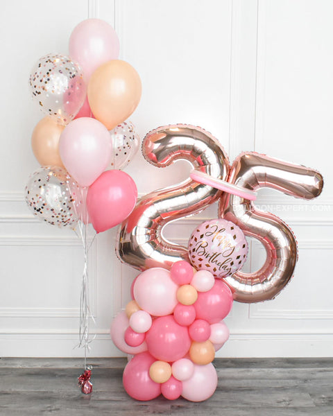 Pink and Blush - Confetti Balloon Bouquet and Double Digit Balloon Column