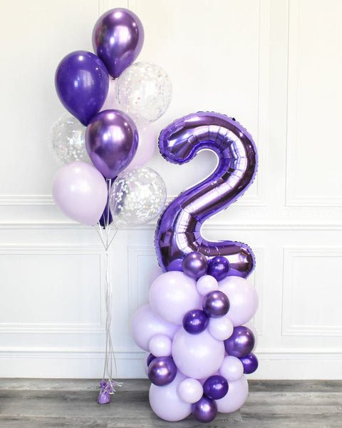 Shades of Purple - Confetti Balloon Bouquet and Number Balloon Column 