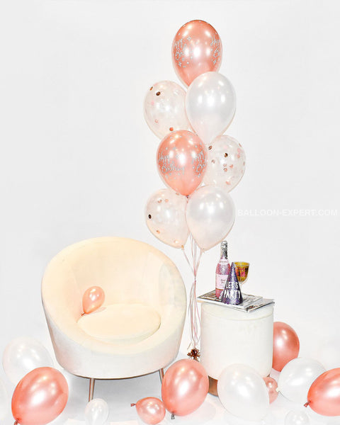 Confetti Birthday Balloon Bouquet - Rose Gold White