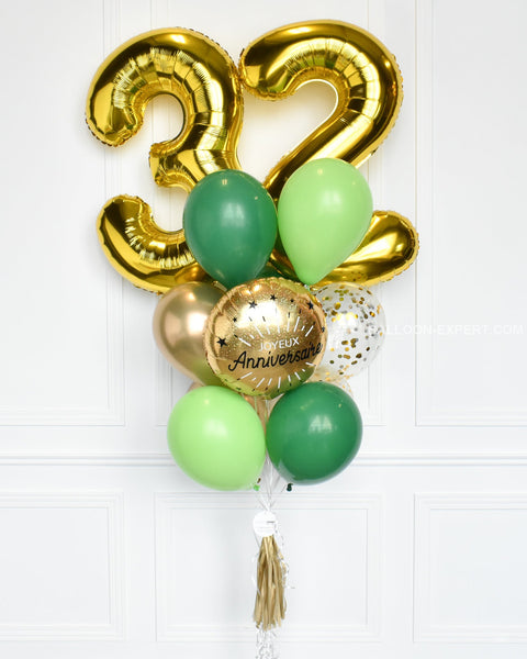 Green and Gold - Custom Age Birthday Confetti Balloon Bouquet