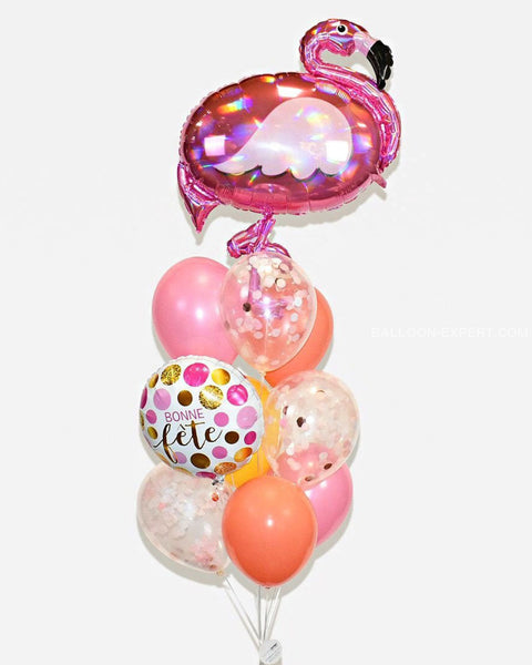 Flamingo Birthday Confetti Balloon Bouquet - Pink Coral Yellow
