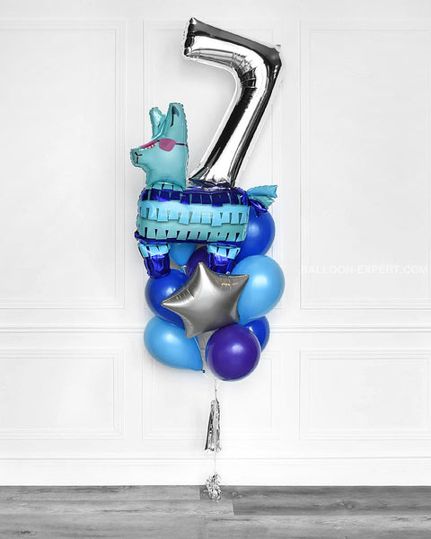 Fortnite Number Balloon Bouquet - Blue Purple And Silver Boys Birthday