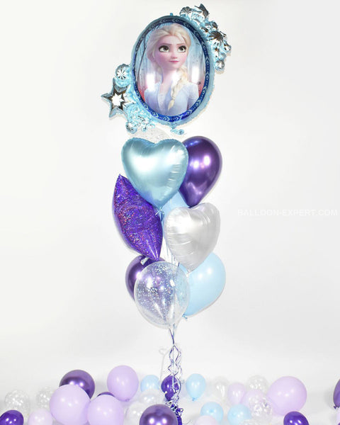 Frozen Confetti Balloon Bouquet - Purple Blue White Girls Birthday