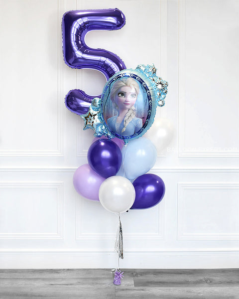 Frozen Number Balloon Bouquet - Purple Blue Lilac And White Girls Birthday