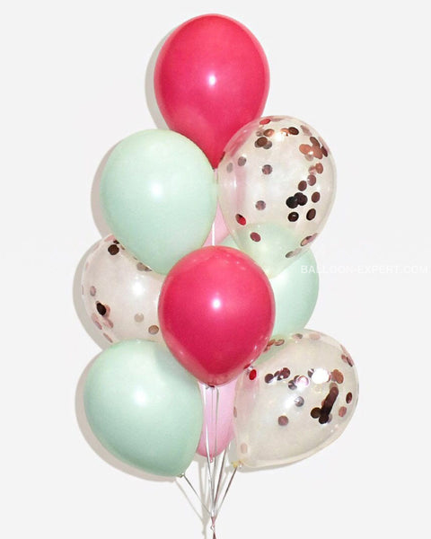 Fuchsia Mint And Rose Gold Confetti Balloon Bouquet