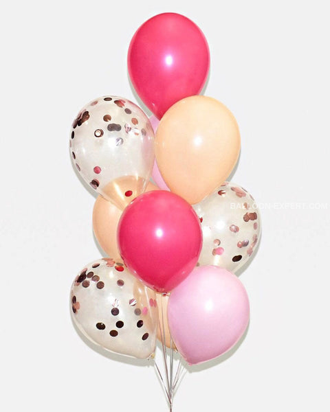 Fuchsia Pink Nude Blush And Rose Gold Confetti Balloon Bouquet