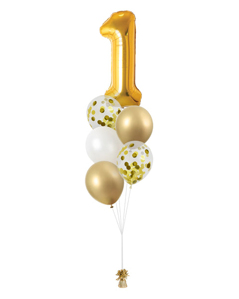 Gold Glam - Number Confetti Balloon Bouquet in gold and white