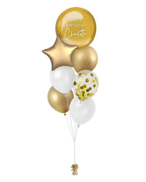 Gold Glam - Personalized Orbz Confetti Balloon Bouquet in gold and white