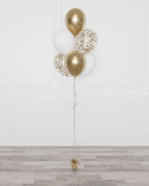 Gold and White Confetti Balloon Bouquet, 7 Balloons from Balloon Expert