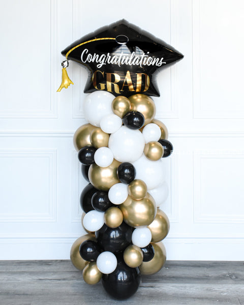 Graduation Balloon Column - Black Gold And White Columns