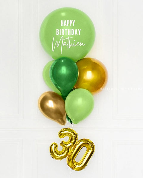Green and Gold - Personalized Jumbo Balloon Bouquet with 16" Number close up product image