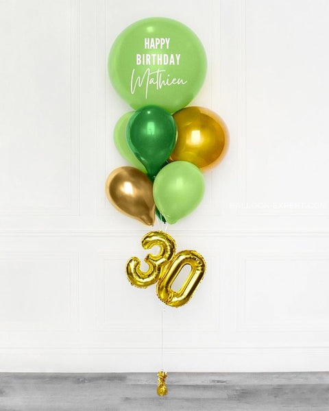 Green and Gold - Personalized Jumbo Balloon Bouquet with 16" Number full length product image