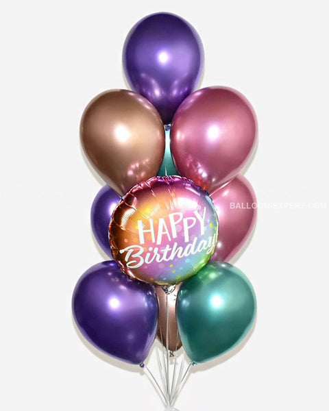 Happy Birthday Balloon Bouquet - Mixed Chrome Color Bouquets