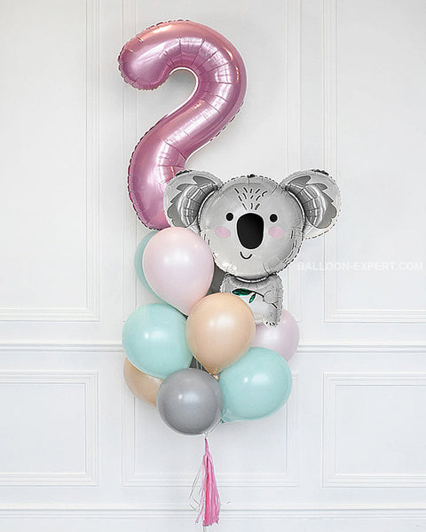 Koala Number Balloon Bouquet - Mint Pink Blush And Grey Girls Birthday
