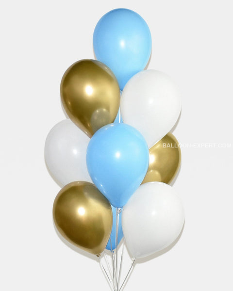 Light Blue Chrome Gold And White Balloon Bouquet