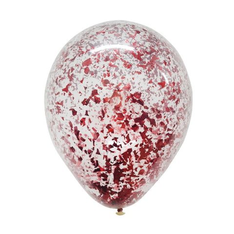 12" Red Metallic Confetti Latex Balloon, Helium Inflated from Balloon Expert