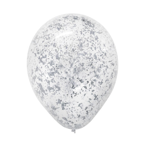 12" Silver Metallic Confetti Latex BalloonHelium Inflated from Balloon Expert