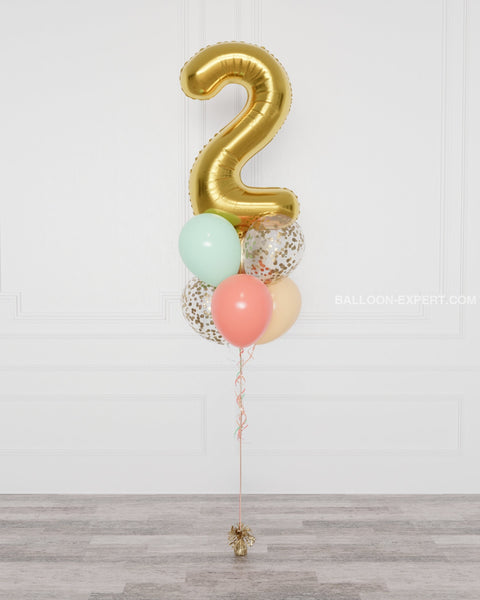 Mint, Coral, Blush, and Gold Number Confetti Balloon Bouquet, 7 Balloons from Balloon Expert