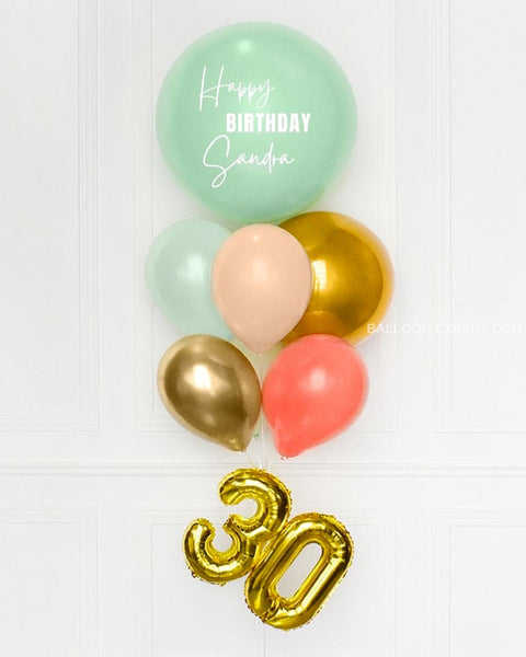 Mint, Coral, Blush, and Gold - Personalized Jumbo Balloon Bouquet with 16" Number close up product image