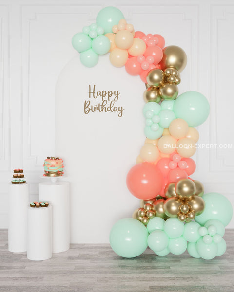 Mint, Coral, Blush, and Gold Balloon Garland, 12 feet long from Balloon Expert