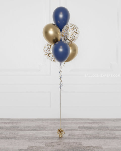 Navy Blue and Gold Confetti Balloon Bouquet, 7 Balloons from Balloon Expert