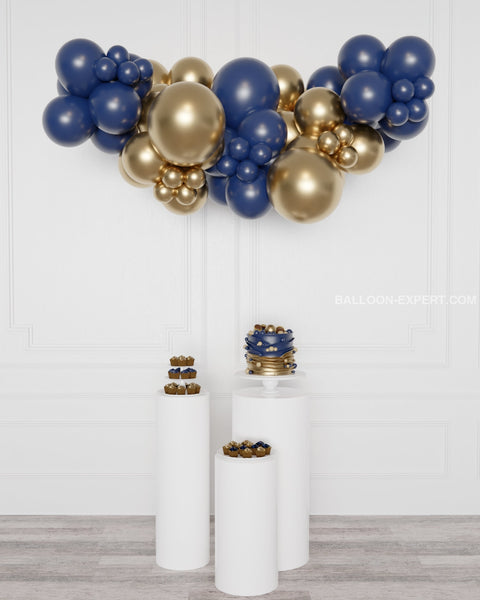 Navy Blue and Gold Balloon Garland, 6 ft from Balloon Expert
