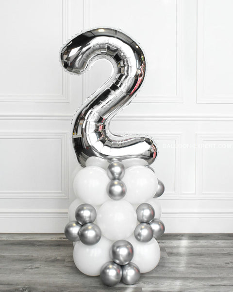 Silver and White - Number Balloon Column