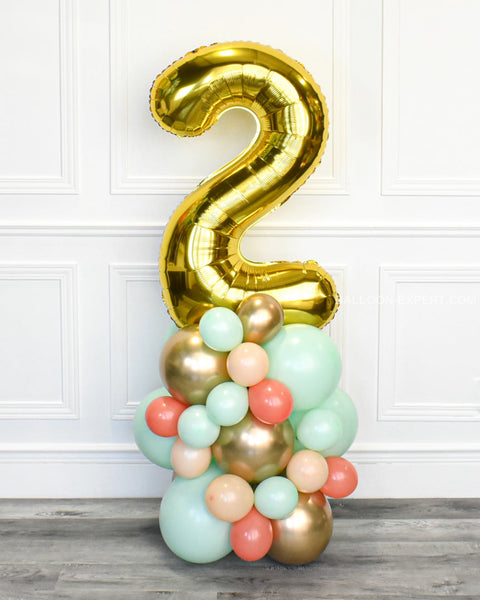 Number Balloon Column - Mint Coral Blush Chrome Gold Columns