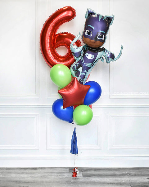 Pj Masks Number Balloon Bouquet - Blue Red And Green Boys Birthday