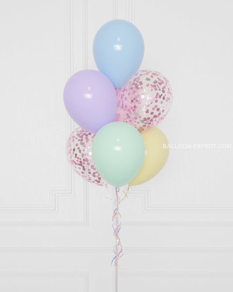 Pastel Rainbow Confetti Balloon Bouquet, 7 Balloons from Balloon Expert zoom in image