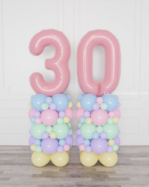 Pastel Rainbow Double Number Balloon Columns from Balloon Expert