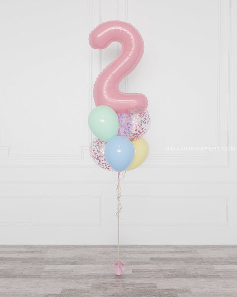 Pastel Rainbow Number Confetti Balloon Bouquet, 7 Balloons from Balloon Expert