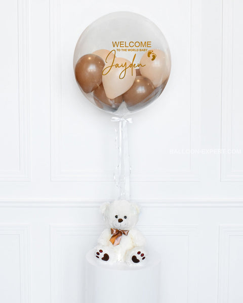 Brown and Blush - Personalized Bubble Balloon Filled With Balloons, helium inflated from balloon expert