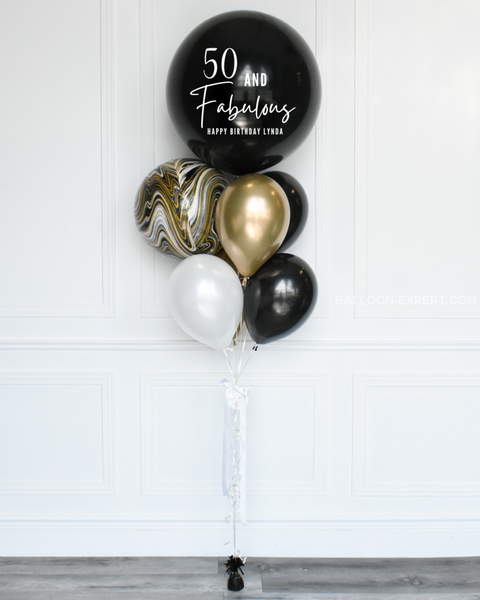 Black, Gold, and White - Personalized Jumbo Balloon Bouquet, helium balloons, full lenght image