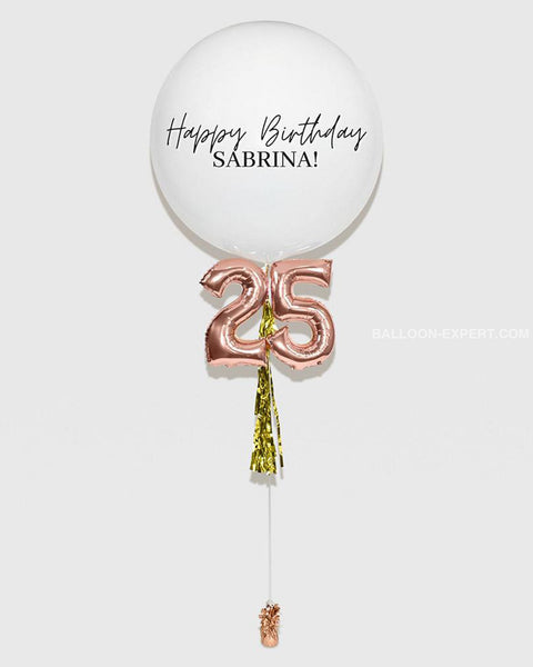Personalized Jumbo Balloon With 16 Number - Rose Gold Chrome White