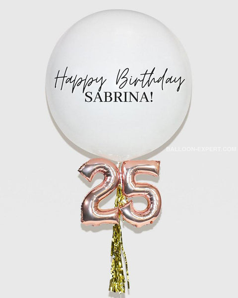 Personalized Jumbo Balloon With 16 Number - Rose Gold Chrome White