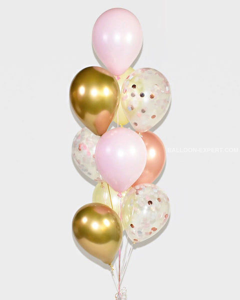 Pink Gold Ivory Rose Confetti Balloon Bouquet