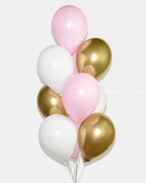 Pink White And Chrome Gold Balloon Bouquet