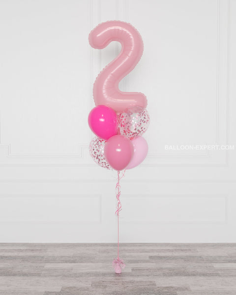 Pink and Fuchsia Number Confetti Balloon Bouquet, 7 Balloons from Balloon Expert