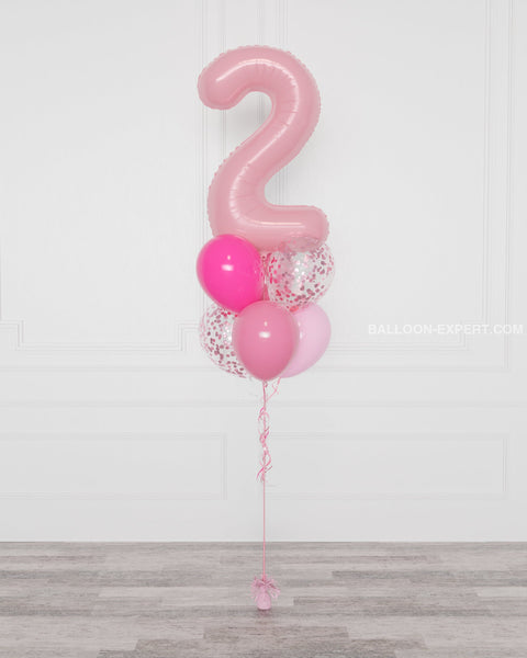Pink and Fuchsia Number Confetti Balloon Bouquet, 7 Balloons from Balloon Expert