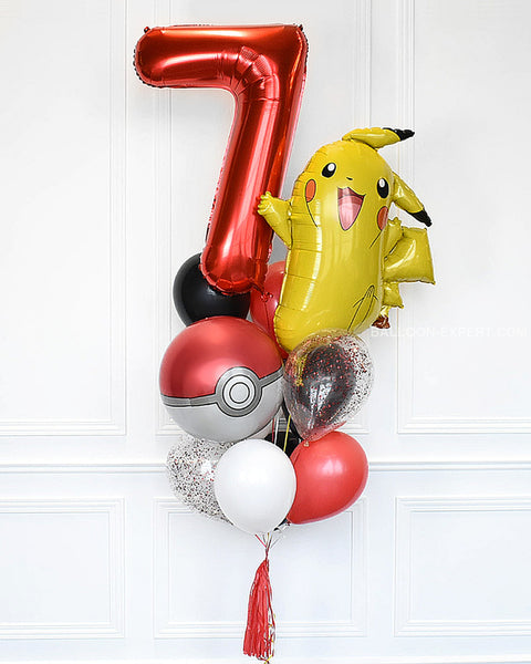 Pokémon Number Confetti Balloon Bouquet - Red Black White Boys Birthday