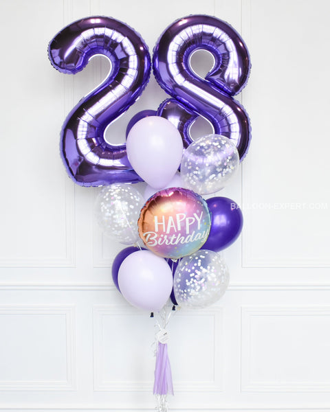 Purple and Lilac - Custom Age Birthday Confetti Balloon Bouquet