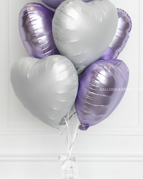 Lilac and White - Personalized Orbz and Heart Balloon Bouquet, helium balloons from balloon expert, closer image