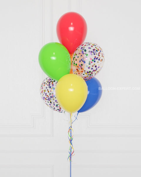 Rainbow Confetti Balloon Bouquet, including 7 Balloons fron Balloon Expert, zoom in image