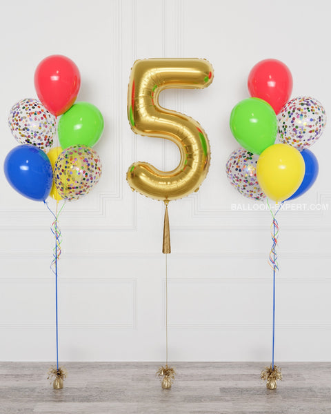 Rainbow Number Balloon and Confetti Balloon Bouquets Set from Balloon Expert