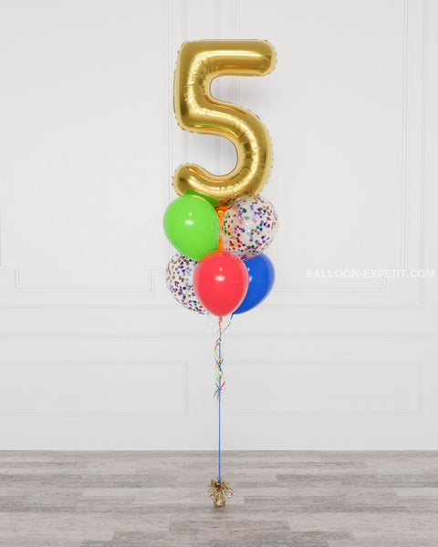 Rainbow - Number Confetti Balloon Bouquet 7 Balloons Bouquets